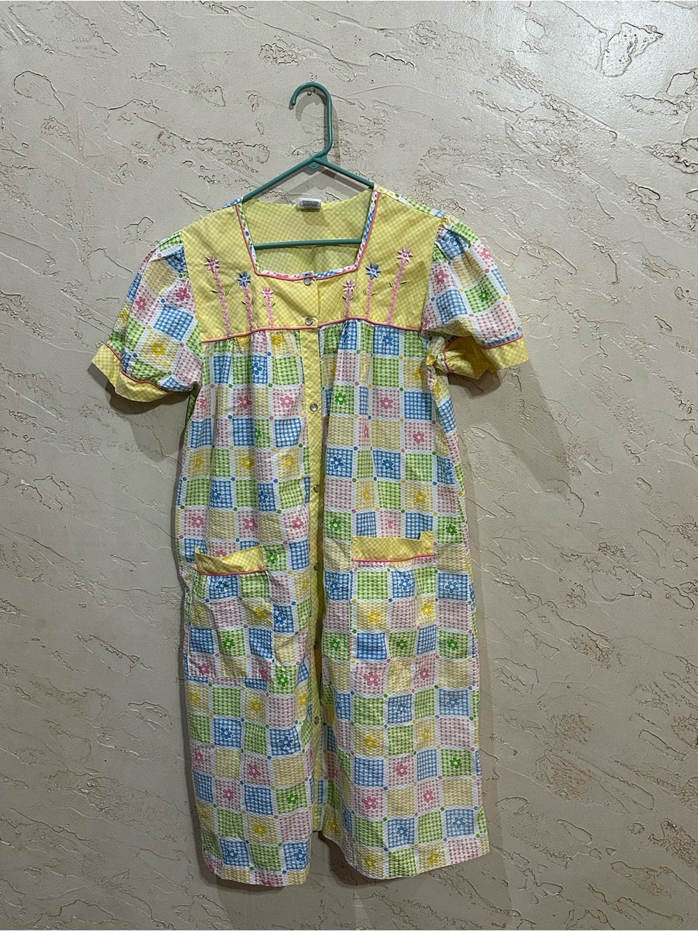 Premier Intimates Seersucker Patchwork Housecoat House Dress Size Medium